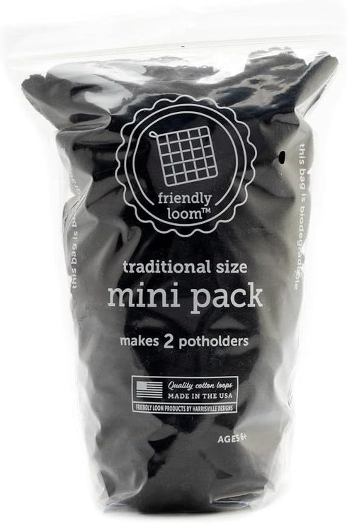 Friendly Loom | 7” Traditional-Sized Black Potholder Weaving Loops | Craft 2 Cotton Potholders...