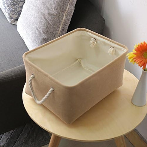 TheWarmHome Decorative Basket Rectangular Fabric Storage Bin Organizer Basket with Handles for Clothes Storage (Beige, Medium-1Pack,13.8L*9.8W*6.7...