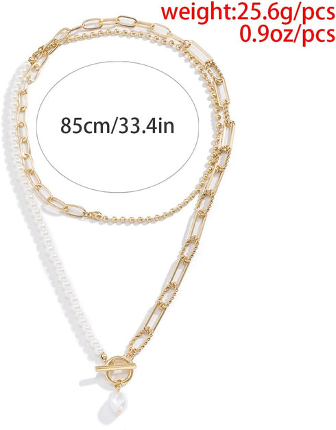 Dainty Pearl Pendant Necklaces Layered Baroque Choker Necklace Vintage White Pearl Chain Necklace Faux Pearls Statement Jewelry Gift for Women Tee...
