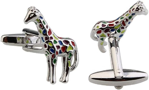 Giraffe Rainbow Colors Pair Cufflinks in a Presentation Gift Box & Polishing Cloth...