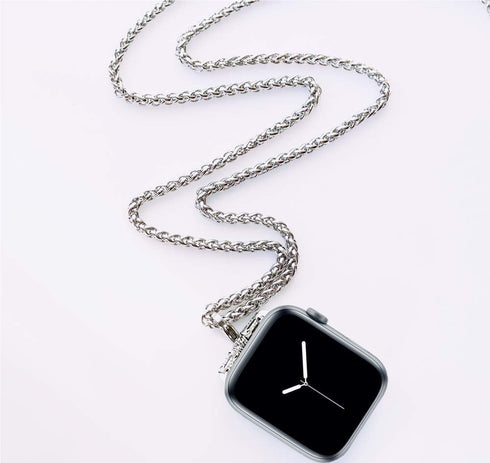 Stainless Steel Chain Necklace Pendant Compatible with Apple Watch 42mm Series 3 2 1 / 44mm Series 5 4 New Smartwatch Polished Silver Metal Neckba...