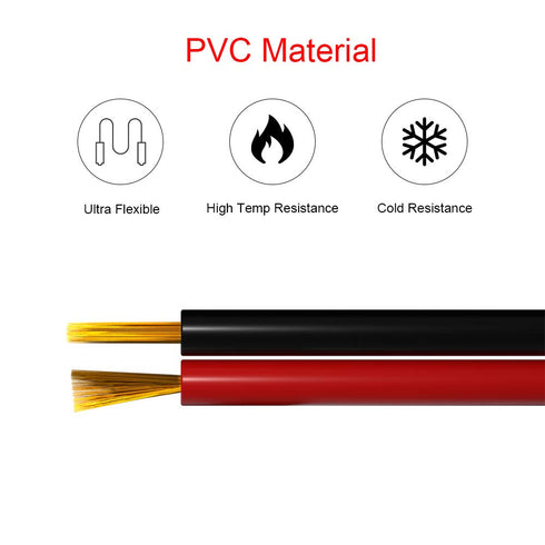BTF-LIGHTING 32.8ft/10m 2 Pin 20AWG LED Strip Light Ribbon Electrical Extension Cable Wire Red Black Stand Connection 2 Conductor Wire Line Cord f...