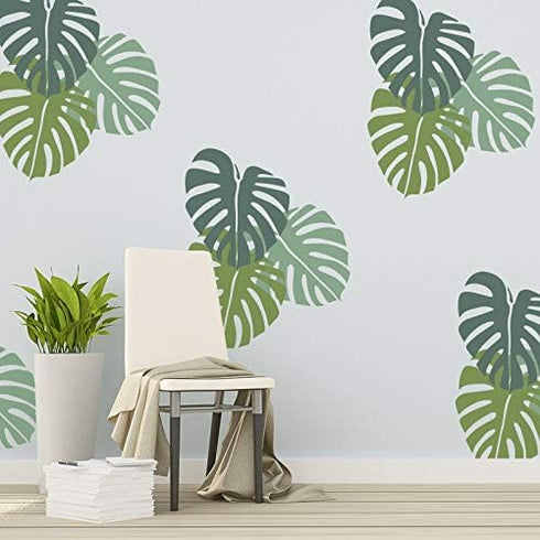 NAKLEO Reusable Plastic Wall Stencil - 43x64cm / 17" x 25" - Tropical Monstera Leaf 2 - Large Wallpaper Pattern Painting DIY Art Craft Template - ...