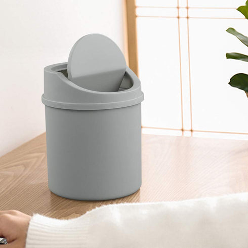 2 Liter Mini Desktop Trash Can with Swing Lid Tiny Garbage Can Trash Bin (Grey)...