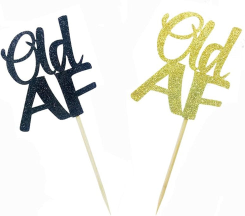 Morndew 24 PCS Black Gold Glitter Old AF Cupcake Toppers for Birthday Party Wedding Party Decorations...