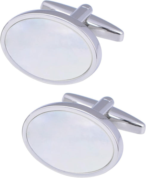 Oval White Mother of Pearl Cufflinks in Gift Box Cuff Links for Formal Business Wedding Anniversary Dress...