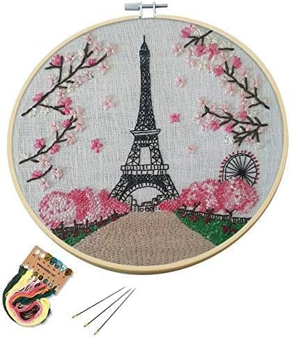 Full Range of Embroidery Starter Kit with Pattern DIY Beginner Starter Stitch Kit Including Stamped Cloth with Pattern, Bamboo Embroidery Hoop, Co...