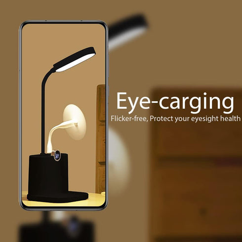 Small Desk Lamps for Home Office with USB Charging Port Pen Holder Battery Display, 3 Modes Reading Desk Light College Dorm Room Essentials for Gu...