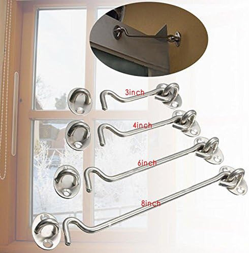 POWERTOOL Cabin Hook, 1pc Heavy Duty Lock Hook and Eye Latch Solid Stainless Steel Thicken Door Lock For Window, Bathroom(6inch)...