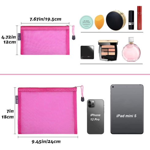 6 Pack Mesh Cosmetic Bags, Nylon Makeup Pouches with Zipper for Home Office Purse Diaper Bag (Rose)...