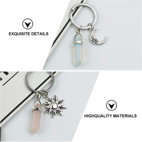Amosfun 2pcs Crystals Stone Keychain Healing Crystal for Women Hexagonal Crystal Keyring Moon and Sun Keychains Charms Couples Sisters Keychains H...