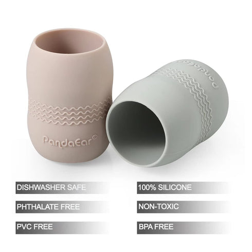 PandaEar (2 Pack 100% Tiny Silicone Drinking Training Cup for Baby and Toddler (Pink/Grey)...