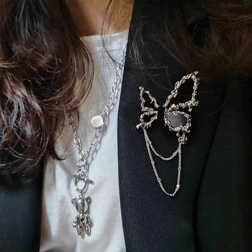 Butterfly Brooch Pin Tassel Chain Brooch Butterfly Accessories for Women Girls Black Butterfly Pins and Brooches Chain Pin Brooch Butterflies Pins...