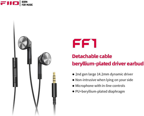 FiiO FF1 3.5mm HIFI Music Wired Bass Earbud 14.2mm Dynamic HD Microphone Earphone for Gaming Meeting Video (Black)...