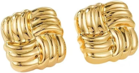 Gold Statement Earrings for Women?Gold Chunky Hollow Square Geometric Textured Trendy Vintage Stud Earrings...
