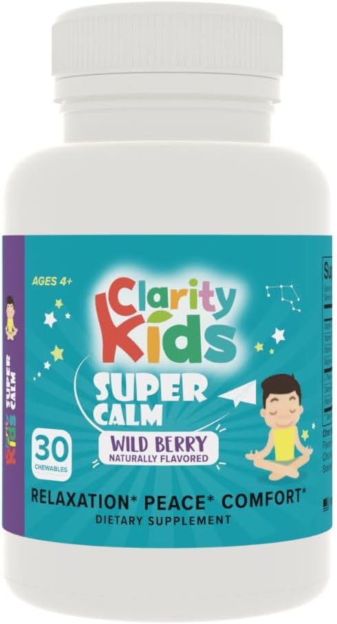 Clarity Kids Super Calm | Magnesium Chewable Vitamin for Children Comfort Focus and Relaxation | All Natural Calm Supplement with L-Theanine | USA...