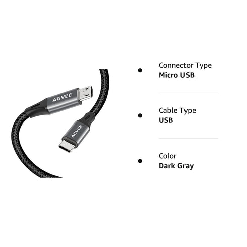 AGVEE 2 Pack 6ft USB-C OTG to Micro USB Cable, Braided Charger Data Sync Cord Charging Wire Adapter for Samsung Galaxy S7 S6, J7, J3, LG, PS4, Kin...