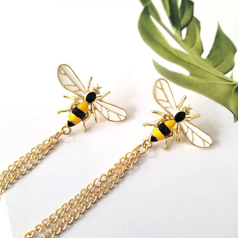 Cute Bee Long Chain Brooch Pin,Animal Insect Bee Chain Tassel Lapel Pin Enamel Bee Suit Pin Jewelry for Women Men Gifts...