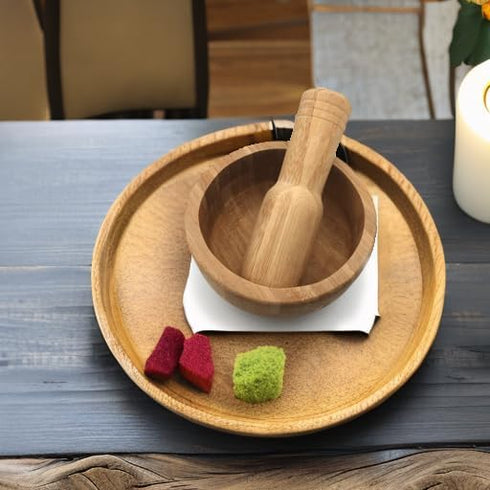 JapanBargain 4100, Bamboo Mortar and Pestle Set 5-Inch Wooden Herb Grinder for Garlic Ginger Spices Seeds Nuts Pepper Coffee Eco Friendly Manual S...
