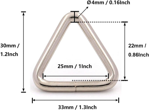 BIKICOCO 1'' Metal Triangle Ring Buckle Connectors Round Edge Webbing Bag Clasp Handbag Strap Making Hardware, Silver - Pack of 30...