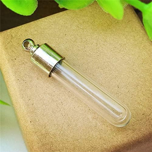 10 pieces tube shape Name on rice glass vial pendant screw cap bottle, rice art wish bottle charms (Round bottom tube)...