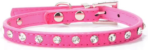 Rhinestone Dog Collar, Cute Dazzling Sparkling Elegant Fancy Suede Leather 1 Rows Bling Crystal Jeweled Small Pet Cat Dog Puppy Collar (S, Hot Pin...