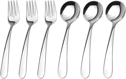Stainless Steel Child Toddler Flatware Set-6 pieces-Kids Fork and Spoon, Mirror Polished, Back to school lunch supplies...