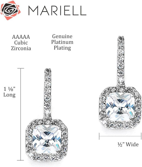 Mariell Radiant-Cut Cubic Zirconia Bridal Earrings, Dangle Earrings for Brides, Wedding Earrings with CZ Crystals, Drop Earrings for Brides, Bride...