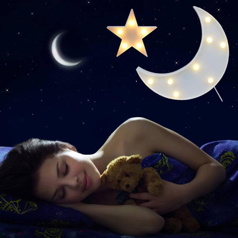 QiaoFei Decorative Moon-Star Night Light,Cute LED Nursery Night Lamp Gift-Marquee Moon-Star Sign for Birthday Party,Baby Shower,Kids Room, Living ...