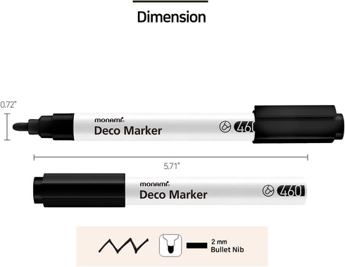 MONAMI Deco Marker 460, Bullet Tip (2.0mm), Water-Based Premium Acrylic Paint Markers for Home Decorations, Arts, Crafts, METALLIC 6-Pack (M-Red, ...