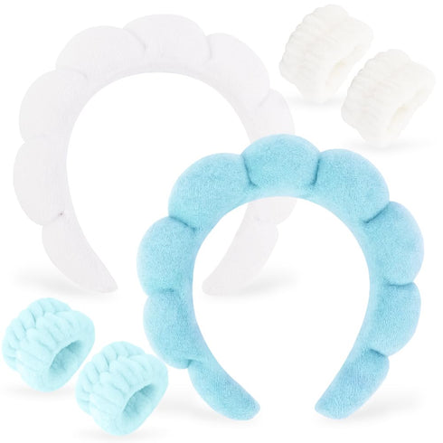 AHONEY 2 Set Spa Headbands for Washing Face and Wristband Set, Skin Care Headband Sponge Facial Skincare Headbands Terry Cloth Puffy Makeup Access...