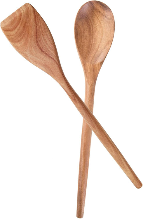 2PCS Acacia Wooden Spoons For Cooking-14 Inch Smooth Finish Cooking Spoons-Comfortable Grip Wood Spoons for Cooking - Non-Stick Cooking Utensils (...