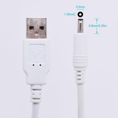 2PCS USB to 5V DC Power Cable White,4FT/1.2M USB to 3.5 x 1.35mm Plug Barrel Jack 5V DC Power Supply Cord Cable,20AWG USB DC 5V Charging Cable Ada...