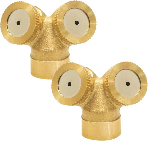 Feelers Brass Misting Spray Nozzle, 1/2" BSPF 2-Holes Atomizing Spray Garden Sprinklers Agricultural Irrigation System Adapter Fitting (Pack of 2)...