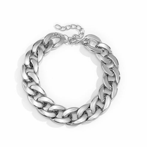 Punk Cuban Link Chain Choker Necklace Lightweight Chunky Necklace Oval Chain Link Necklace Hip Hop Jewelry for Women (Silver)...