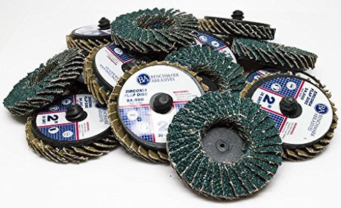 Benchmark Abrasives 2" Quick Change Zirconia Flap Disc Grinding Wheel with Male R-Type Back Design for Cleaning Finishing Deburring of Irregular S...