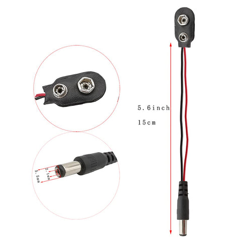 HiLetgo 10pcs 9V Battery Clips 9 Volt I-Type Snap-on Leather Battery Buckle Connector with DC 5.5x2.1mm Male Plug(I-Type with DC Plug)...