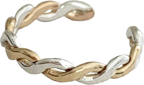 Toe Ring | Twine Medley Braided .925 Sterling Silver & 14K Gold Fill | Adjustable Toe Ring | Two-Tone Mixed Metal Ring | One Size Fits Most...