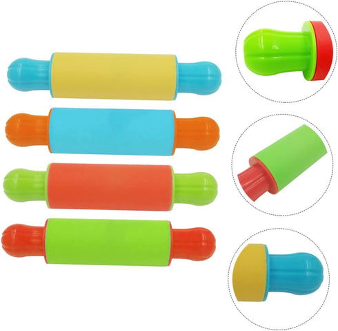 Toyvian 4pcs Painted Clay Rolling Pin Tools Rollers Small Pastry Rolling Pin Plastic Drum Bulk Gummy Candy Mini Tools Kids Playdough Kit Clay Doug...