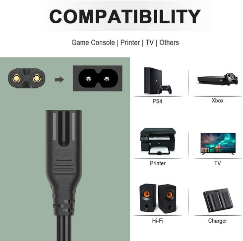 TV Power Cord for Samsung LG TCL Sony 12Ft 2 Prong AC Wall Plug 2-Slot LED LCD Cable Insignia Sharp Toshiba JVC Hisense Electronics UN65KS8000FXZA...