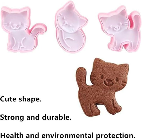 Cookie Cutters Cat Shape, 3PCS Cat Cookie Mold, Animal Cookie Stamps for Baking(Pink)...