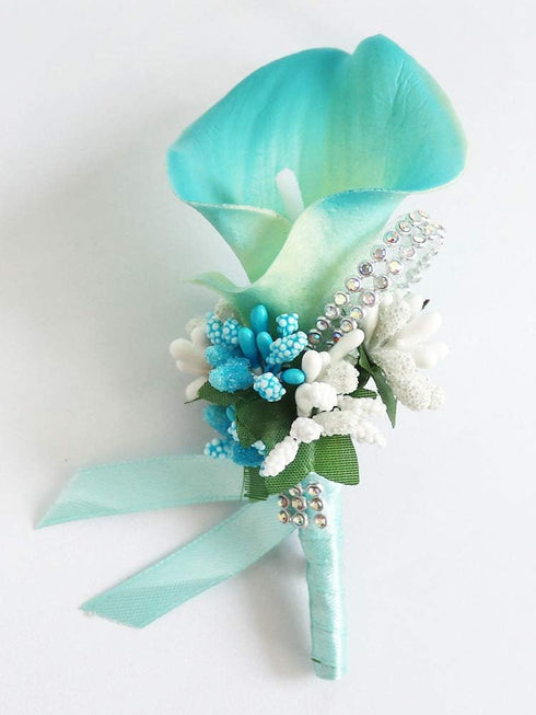 Calla Lily Boutonniere for Men Wedding Groom Best Man Boutonniere with Pin Set of 6 for Wedding Party Prom Event Ceremony Anniversary(Turquoise)...