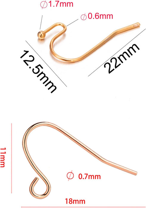 Rose Gold Earring Hooks - 630 pcs Earring Making kit with 14k Gold Hypoallergenic Earring Hooks, Jump Rings and Clear Rubber Earring Backs for DIY...
