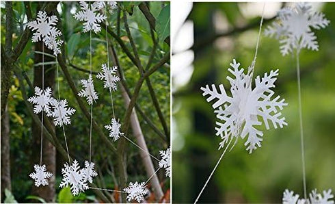 3D White Snowflake Garland - 24Pcs Winter Wonderland Hanging Snowflake Decorations for Christmas & Holiday Home Decor...