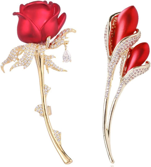 Rose Flowers Brooches Pins Women's Fashion Crystal Pins Tulip Brooch Alloy Rhinestone Leaf Brooch...