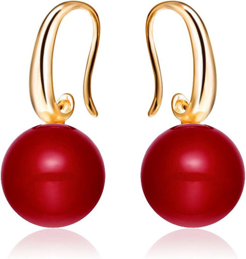 Charming Earrings Drop Simulated Pearl Hook Earrings 12MM Red | Pearl Earrings for Women | Pearl Jewelry | Women's Earrings | Earrings for Women T...