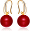 Charming Earrings Drop Simulated Pearl Hook Earrings 12MM Red | Pearl Earrings for Women | Pearl Jewelry | Women's Earrings | Earrings for Women T...
