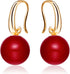 Charming Earrings Drop Simulated Pearl Hook Earrings 12MM Red | Pearl Earrings for Women | Pearl Jewelry | Women's Earrings | Earrings for Women T...