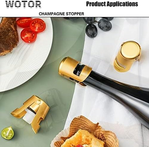 Champagne Stoppers with Stainless Steel Champagne Bottle Stopper with Food Grade Silicone Reusable Champagne Cork, Saver Suitable for Champagne, C...