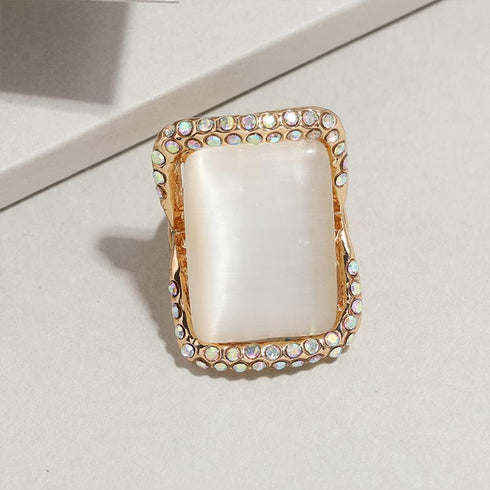 Retro Big Rectangle Statement Ring for Women Girls Gold Plated Cubic Zirconia Geometric Band Rings Comfort Fit CZ Engagement Wedding Birthday Chri...